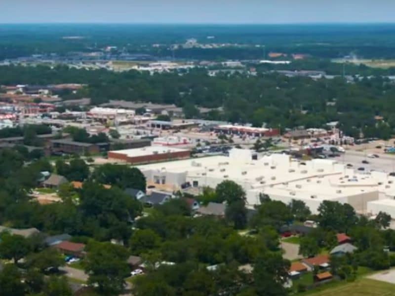 Aerial view of Greenville, Texas showing its geographic footprint, road network, and urban development