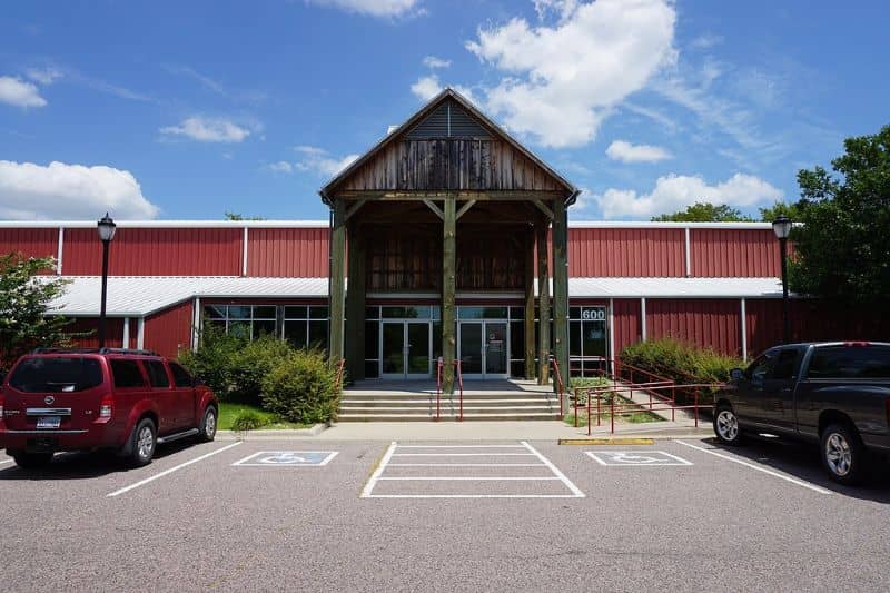 Exterior view of the Audie Murphy American Cotton Museum in Greenville, Texas highlighting the historic cotton compress building