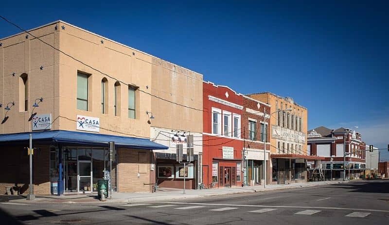 Historic commercial buildings along Greenville’s downtown square in Texas
